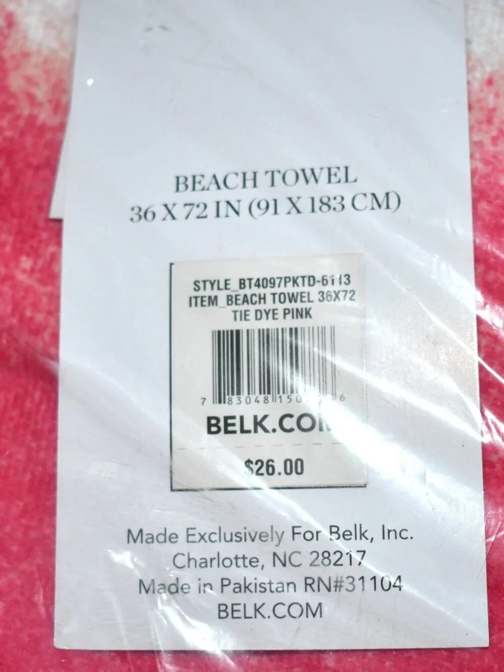Crown & Ivy Beach Towels Set of 2 Pink Tie Dye 100% Cotton Style BT4097PKTD-6113